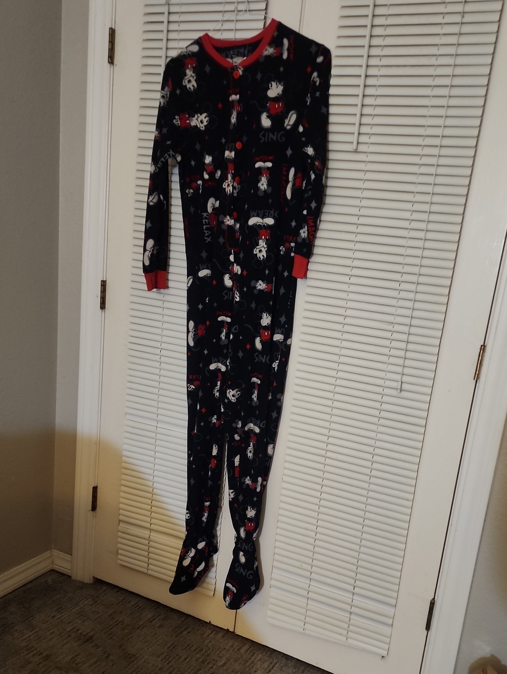 Adults Vintage Navy Blue & Red Mickey Mouse One-Piece Pajamas